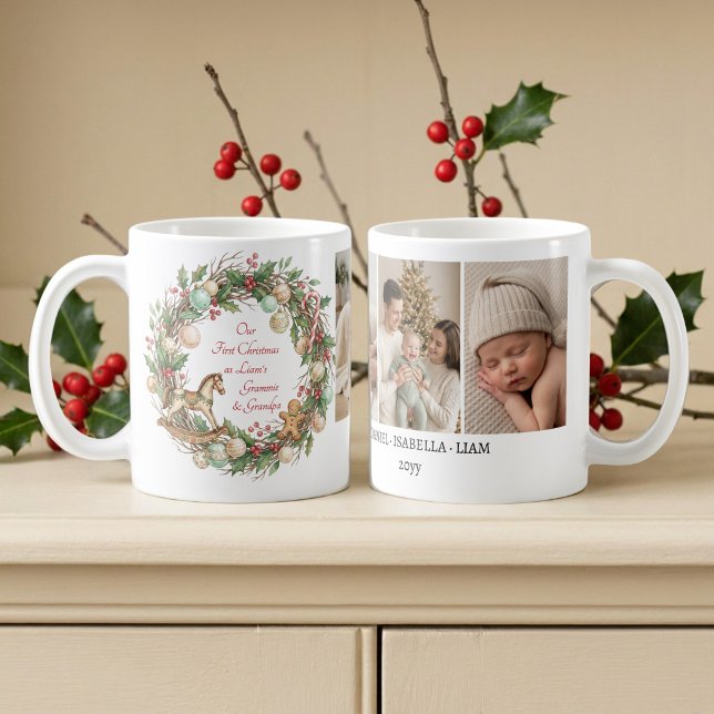 Caneca De Café Avós Nostálgicos Foto do Primeiro Natal do Bebê (First Christmas as .. custom photo holiday mug by Darling & May)
