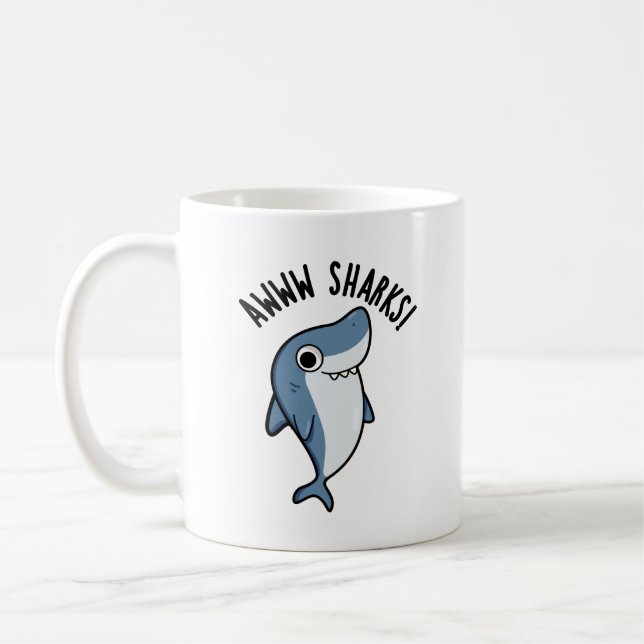 Caneca De Café Awww Sharks Funny Animal Pun (Esquerda)