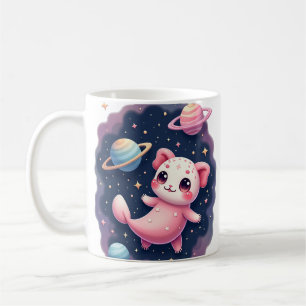 Caneca De Café Axolote Espacial Galáctico Gato Kawaii Adesivo Fof