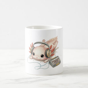 Caneca De Café Axolote Fofo com Fones de Ouvido