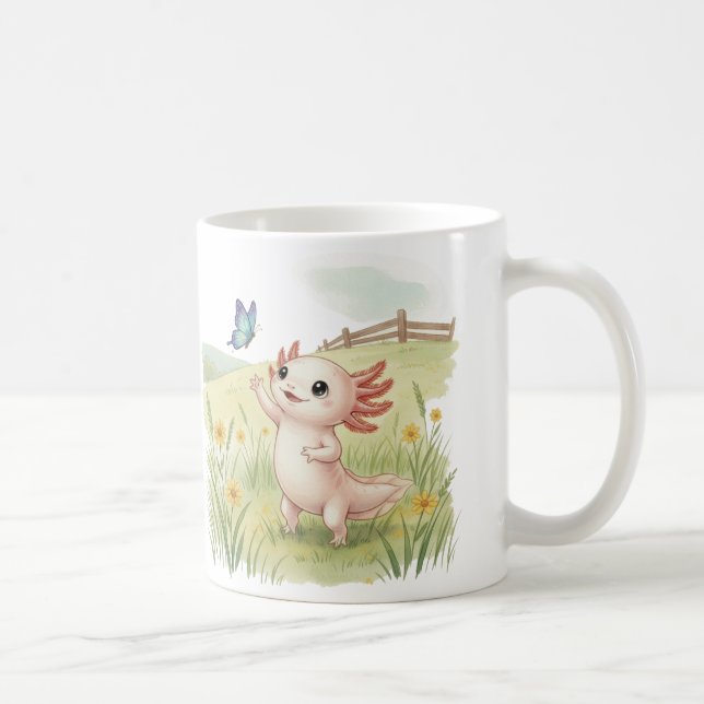 Caneca De Café Axolote Fofo Perseguindo Borboleta (Direita)