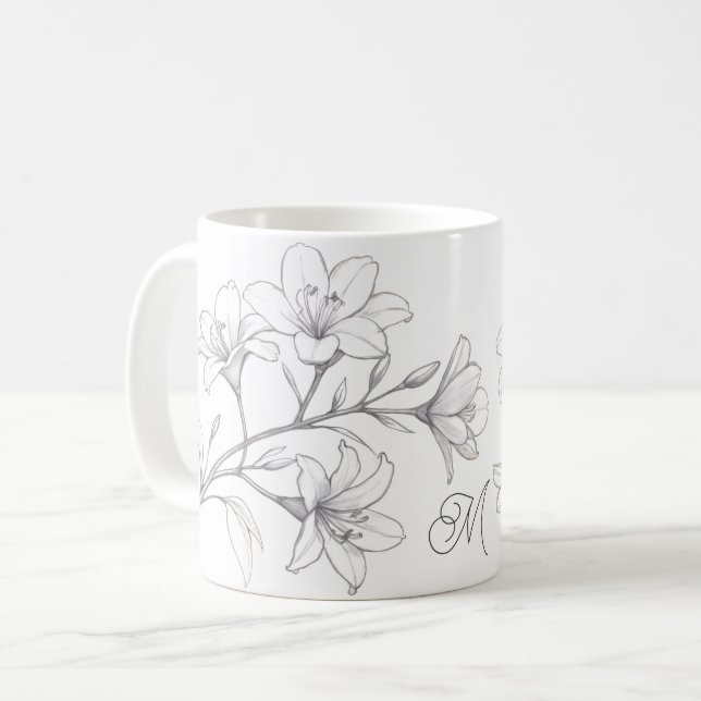 Caneca De Café Azalea Floral Delicate Pencil Sketch (Frente Esquerda)