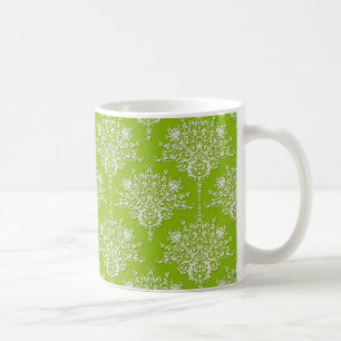 Caneca De Café Azeite Verde e Damasco Branco