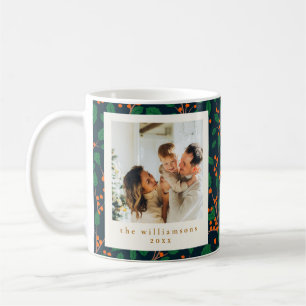 Caneca De Café Azevinho de Natal Folhagem Duas Fotos Verticais Az