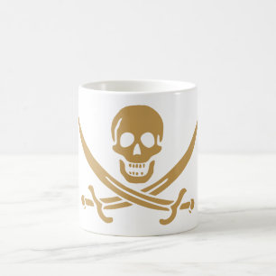 Caneca De Café Aztec Dourado Crânio e Cutlass Pirata Calico Jack