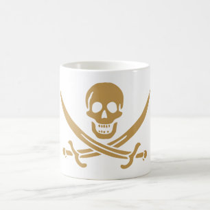 Caneca De Café Aztec Dourado Crânio e Cutlass Pirata Calico Jack