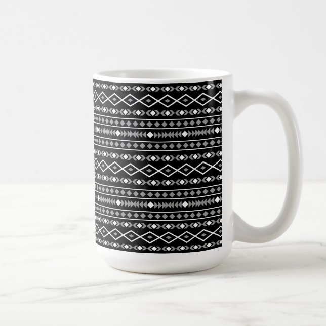 Caneca De Café Aztec Formas Padrão Cinza Preto Branco (Direita)
