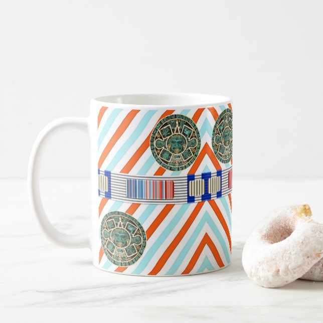 Caneca De Café Aztec Orange Stripe Mug (Com Donut)