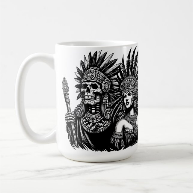 Caneca De Café Aztec Skeleton Warrior com Princesa Mulheres Arte (Esquerda)