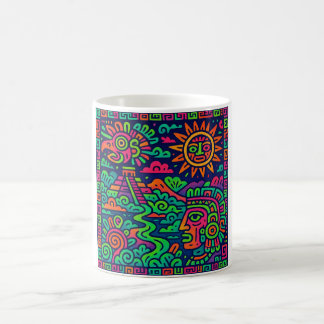 Caneca De Café Aztec Sunrise - Neon Mayan Mug
