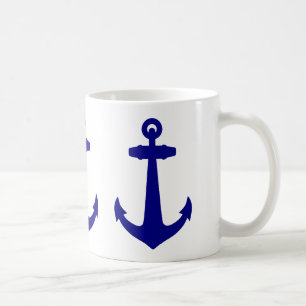 Caneca De Café Azuis marinhos na âncora litoral branca da