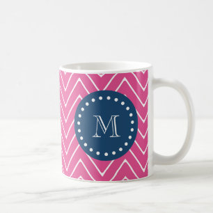 Caneca De Café Azuis marinhos, teste padrão de Chevron do rosa