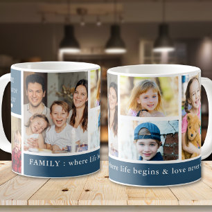 Caneca De Café Azul 5 Família de Fotos Citação Onde a Vida Começa