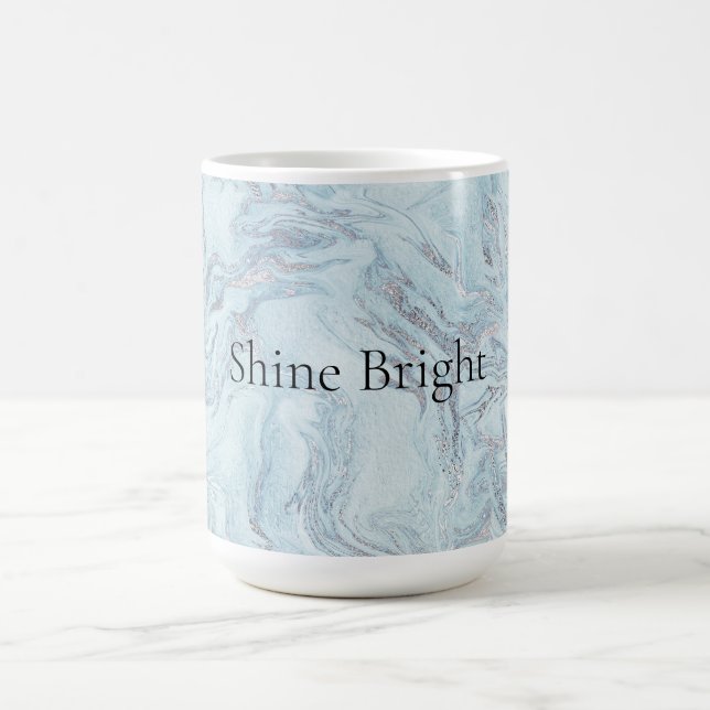 Caneca De Café Azul Aqua Silver Marble Swirls (Centro)