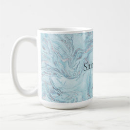 Caneca De Café Azul Aqua Silver Marble Swirls