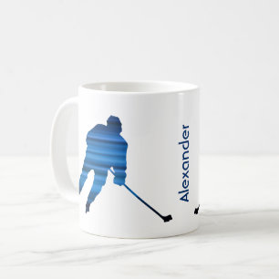 Caneca De Café Azul-azul-de-silhueta do jogador de hóquei no gel