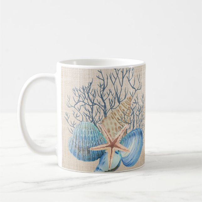 Caneca De Café Azul-bege-marinho-coral (Esquerda)