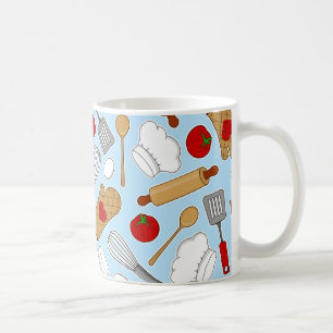 Caneca De Café Azul bonito do teste padrão do amor do cozinheiro