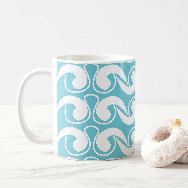 Caneca De Café Azul Branco Abstrato (Com Donut)