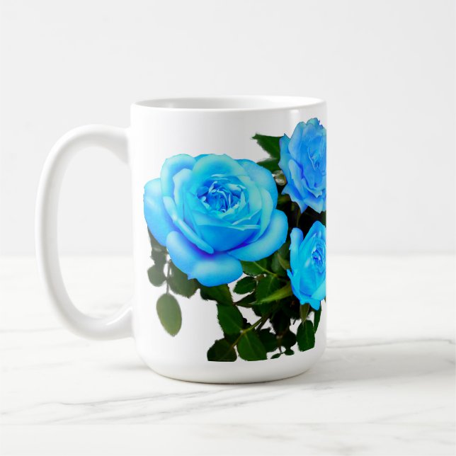 Caneca De Café Azul-branco Elegante rosas azuis-florais (Esquerda)