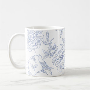Caneca De Café Azul branco floral vintage