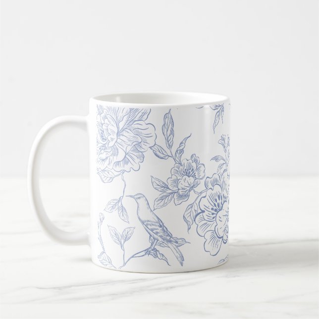 Caneca De Café Azul branco floral vintage  (Esquerda)