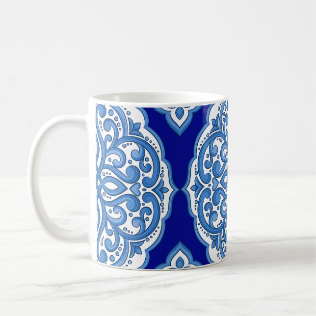 Caneca De Café Azul-branco-luxo, ornamento turco. (Esquerda)