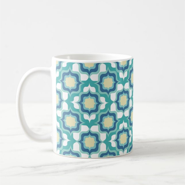 Caneca De Café Azul Branco Mediterrâneo Retro (Esquerda)