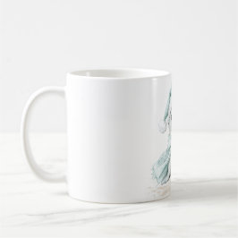 Caneca De Café Azul-branco Santa Hat Scarf Seal Natal