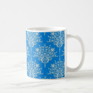Caneca De Café Azul Brilhante e Damasco Branco
