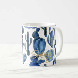 Caneca De Café Azul Cactus Dourado DENOMINAÇÃO moderna Deserto Qu