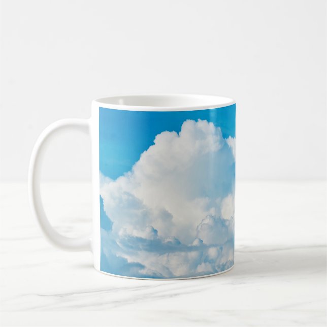 Caneca De Café Azul-céu nuvens de fundo brancas (Esquerda)