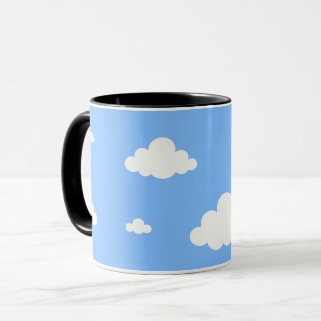 Caneca de café azul céu padrão contínuo de nuvens  (Frente Esquerda)