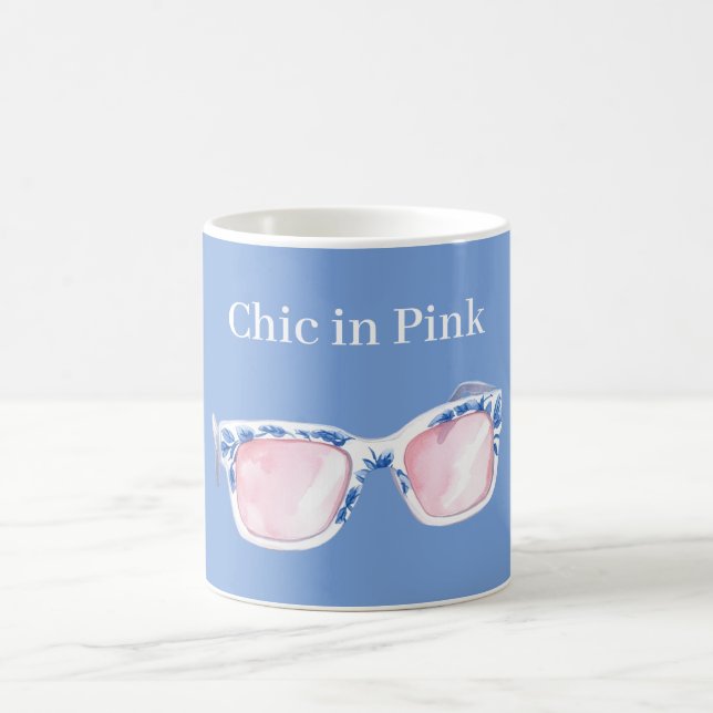 Caneca De Café Azul Chic De Óculos Cor De Rosa (Centro)