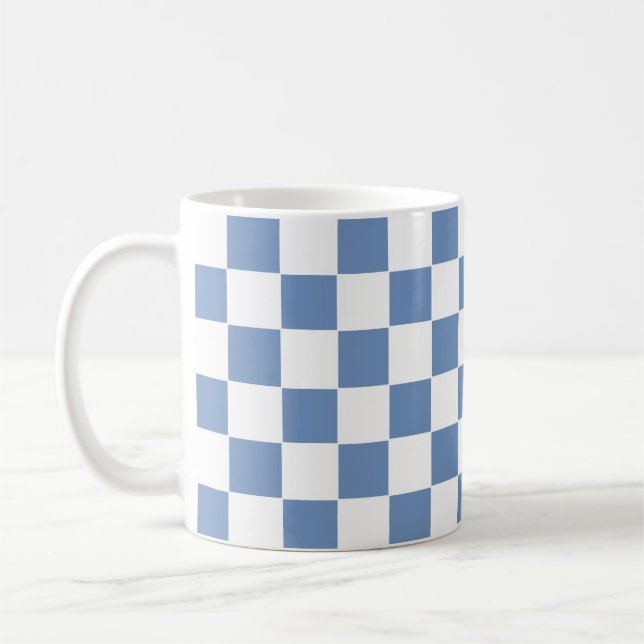 Caneca De Café Azul/Cinza e branco verificados (Esquerda)