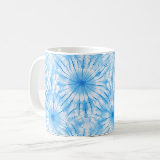 Caneca De Café Azul Claro Tie Dye Branco (Frente Esquerda)