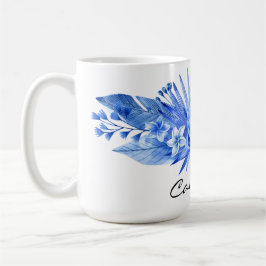 Caneca De Café Azul Cobalto, Flores Tropicais Personalizadas Deix