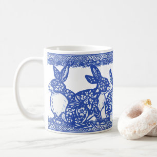 Caneca De Café Azul Coelho Selvagem Coelho Grande Quadrado