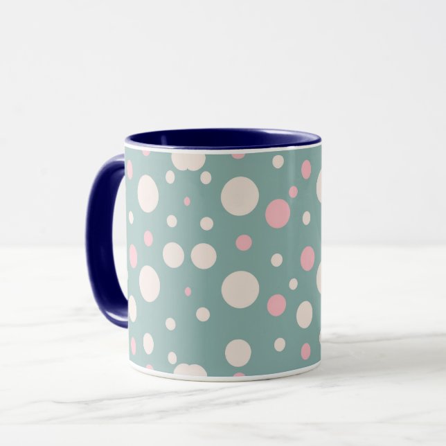 Caneca de Café Azul com Bolinhas (Frente Esquerda)