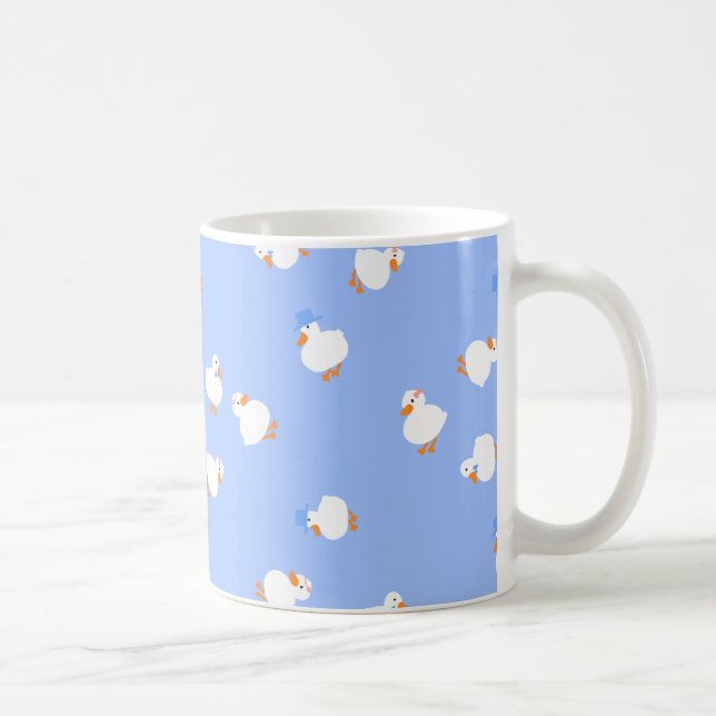 Caneca de Café Azul com Patos Fofos Ilustrados à M (Direita)