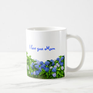 Caneca de café azul da mãe dos Hydrangeas