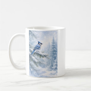 Caneca De Café "Azul de Cardeal-marinho em Galho de Pinheiro