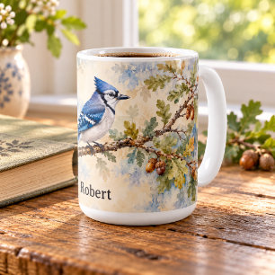 Caneca De Café Azul de Carvão de Água com Folhas de Carvalho & Bo