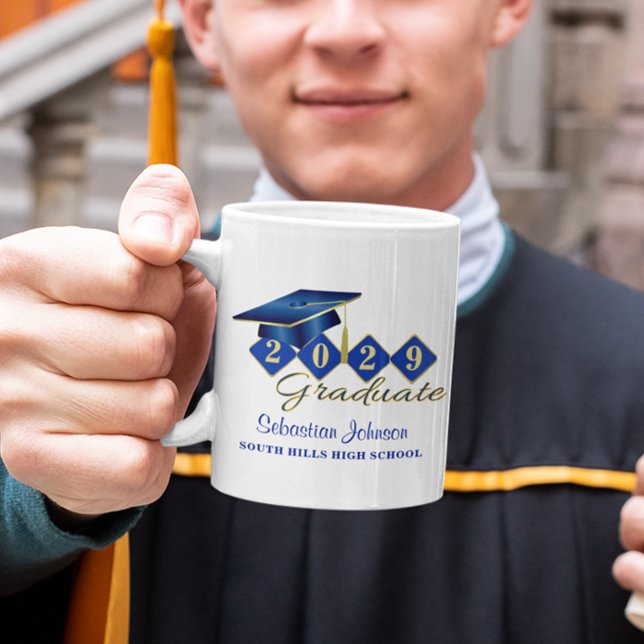 Caneca De Café Azul de graduação personalizado e Dourado 20XX (Personalized Graduation Blue & Gold Coffee Mug)