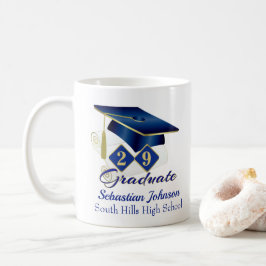 Caneca De Café Azul de graduação personalizado e Dourado 20XX