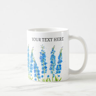 Caneca De Café Azul delfinium floral aquarela elegante