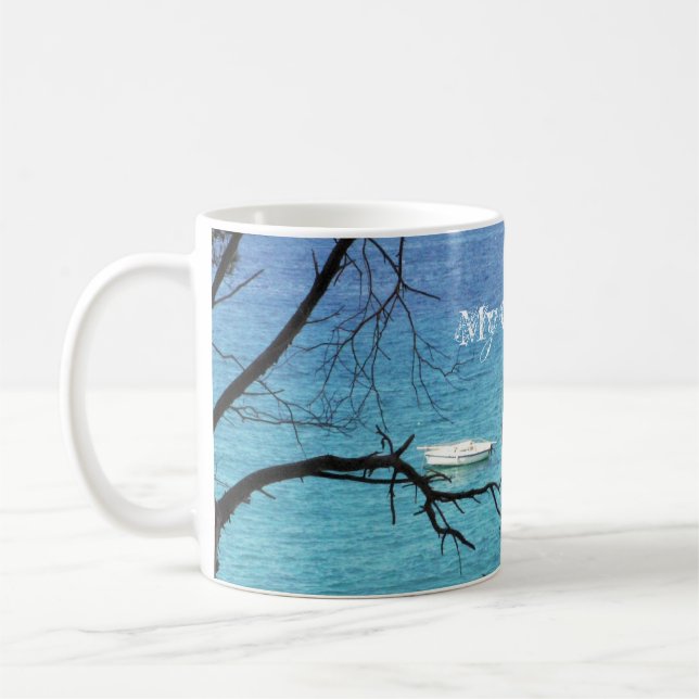 Caneca De Café azul do Rocha-um-adeus por MaddyLane, Coff… - (Esquerda)