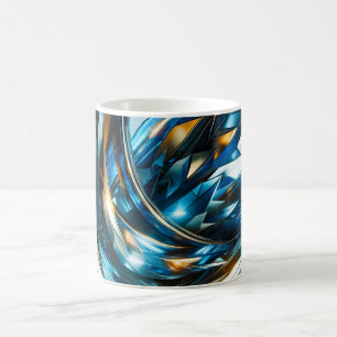 Caneca De Café Azul Dourado Futurista Abstrato Metálico Geométric