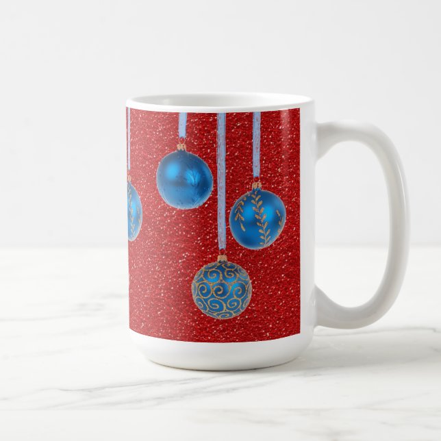 Caneca De Café Azul Dourado Vermelho Brilhante Feliz Natal Balas  (Direita)