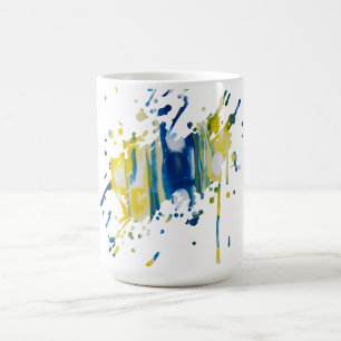 Caneca De Café Azul e amarelo obra de arte feita à mão